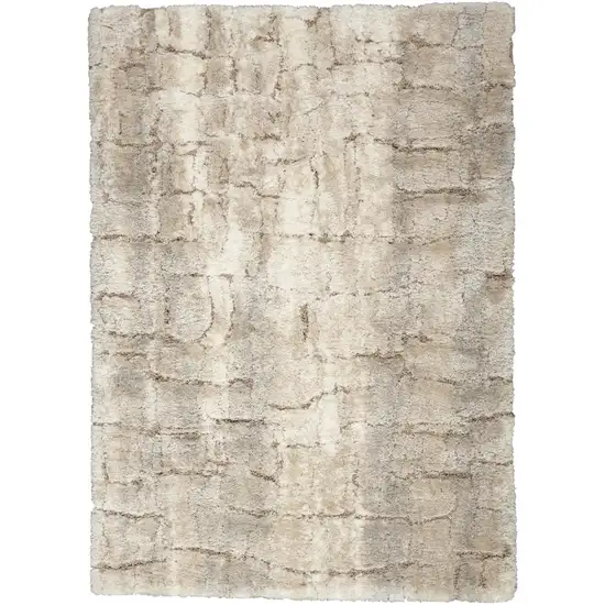 Beige And Ivory Abstract Shag Area Rug Photo 7