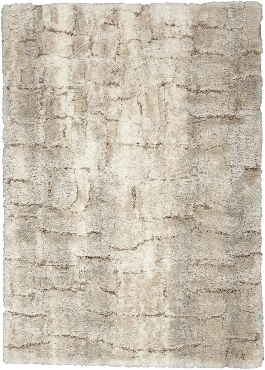 Beige And Ivory Abstract Shag Area Rug Photo 7