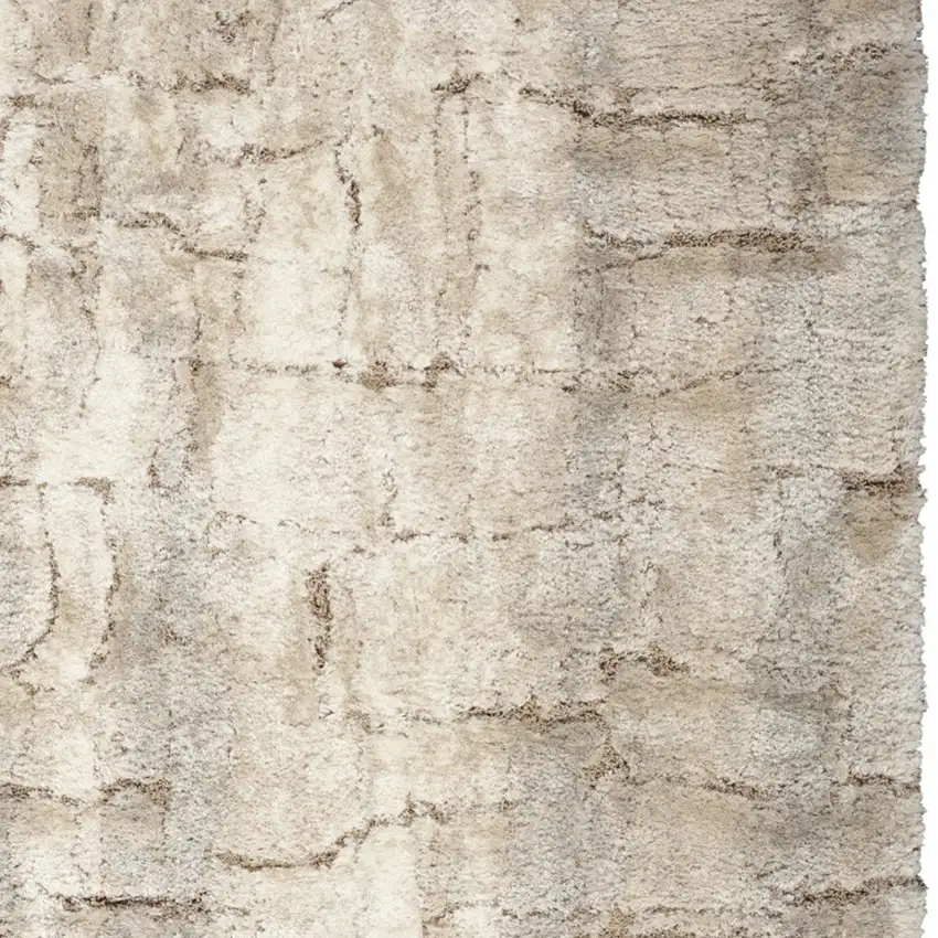 Beige And Ivory Abstract Shag Area Rug Photo 8