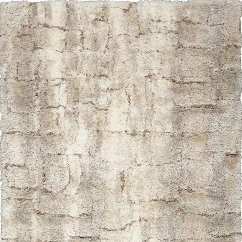 Beige And Ivory Abstract Shag Area Rug Photo 9