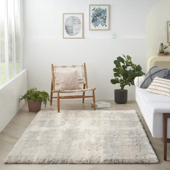 Beige And Ivory Abstract Shag Area Rug Photo 6