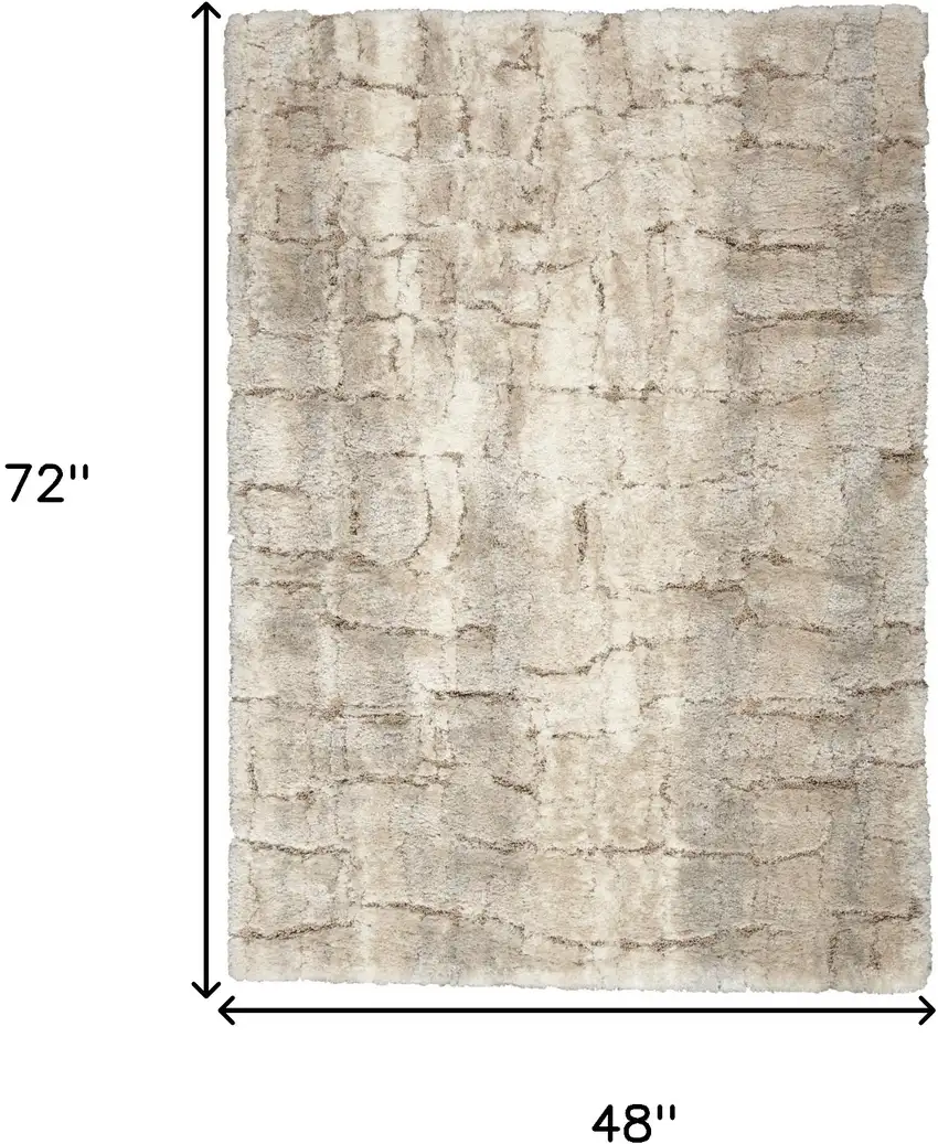 Beige And Ivory Abstract Shag Area Rug Photo 3