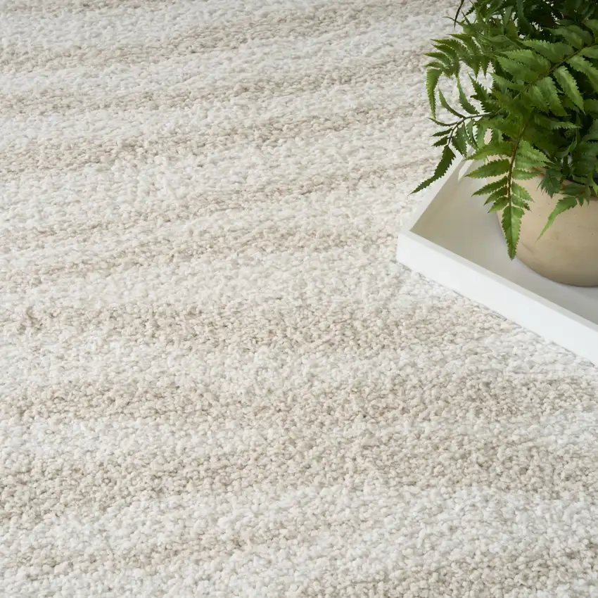 Beige And Ivory Abstract Shag Area Rug Photo 5