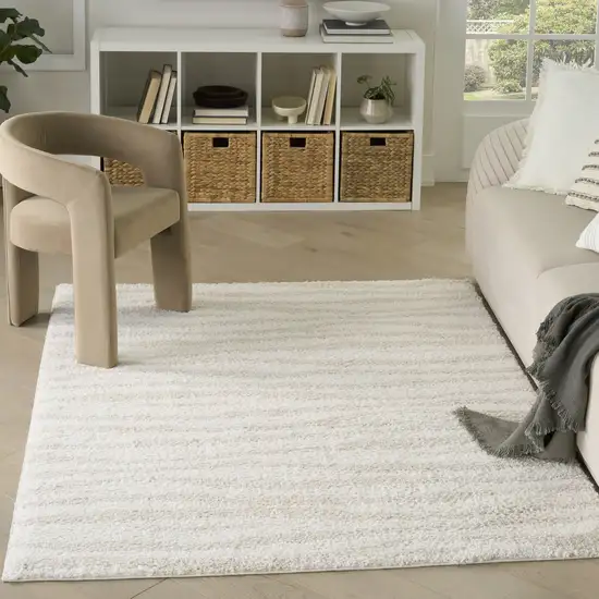 Beige And Ivory Abstract Shag Area Rug Photo 4