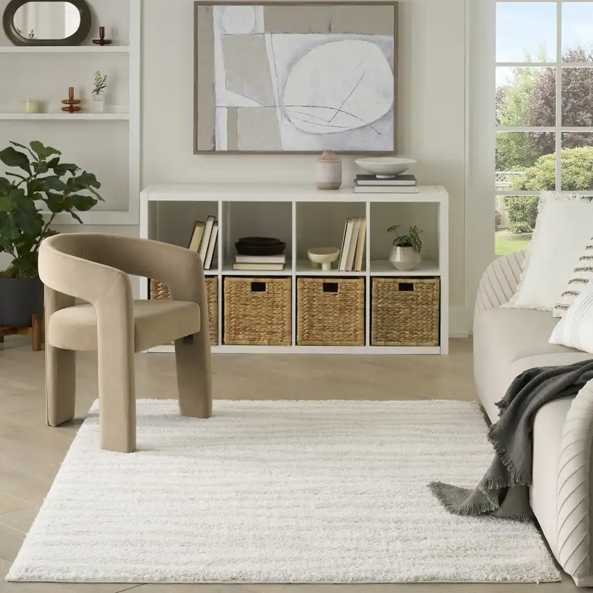 Beige And Ivory Abstract Shag Area Rug Photo 6