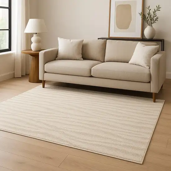 Beige And Ivory Abstract Shag Area Rug Photo 1