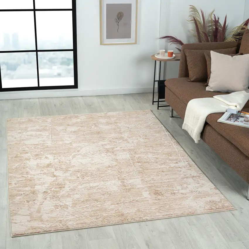 Beige And Ivory Abstract Square Rug Photo 5