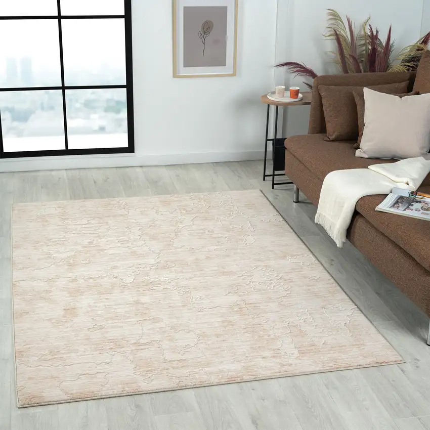 Beige And Ivory Abstract Square Rug Photo 6
