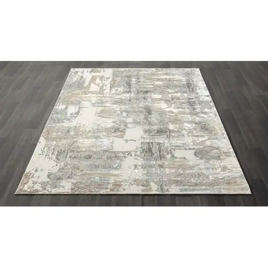 Beige And Ivory Abstract Square Rug Photo 5