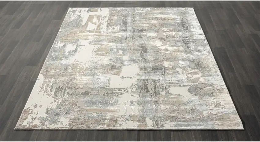 Beige And Ivory Abstract Square Rug Photo 5