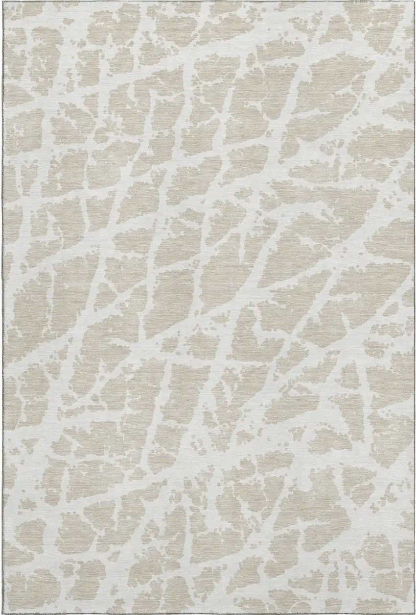 Beige And Ivory Abstract Washable Area Rug With UV Protection Photo 1