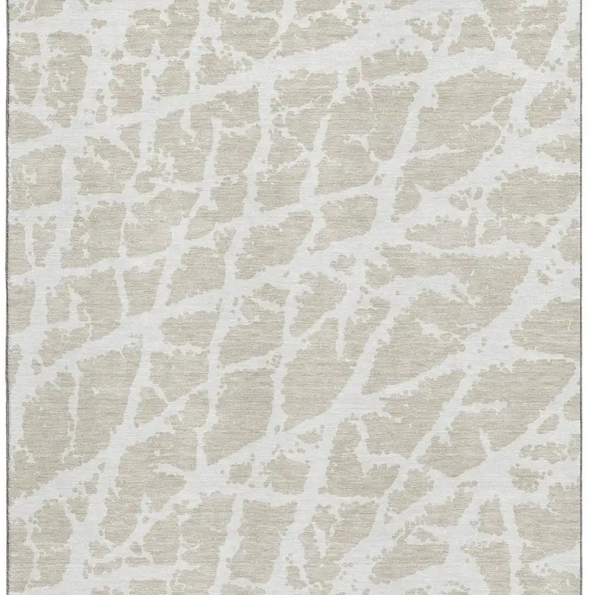Beige And Ivory Abstract Washable Area Rug With UV Protection Photo 8