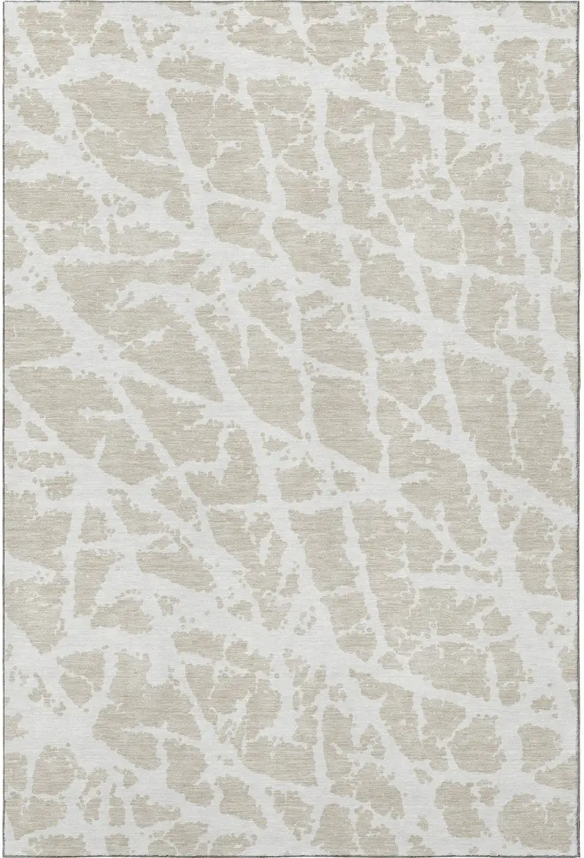 Beige And Ivory Abstract Washable Area Rug With UV Protection Photo 4