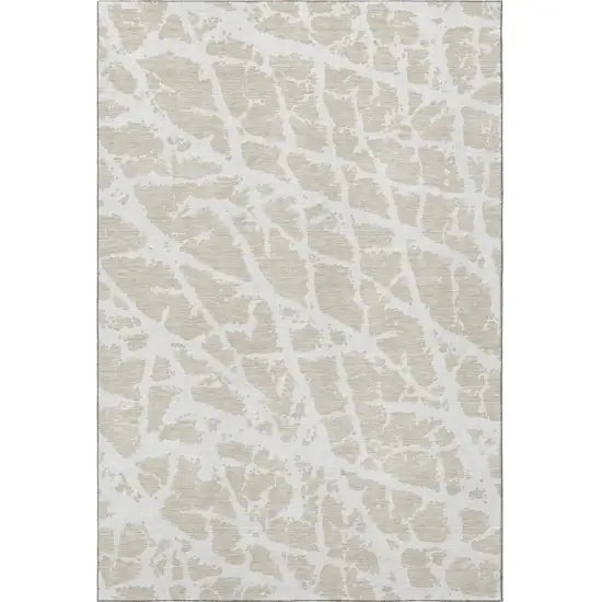 Beige And Ivory Abstract Washable Area Rug With UV Protection Photo 4