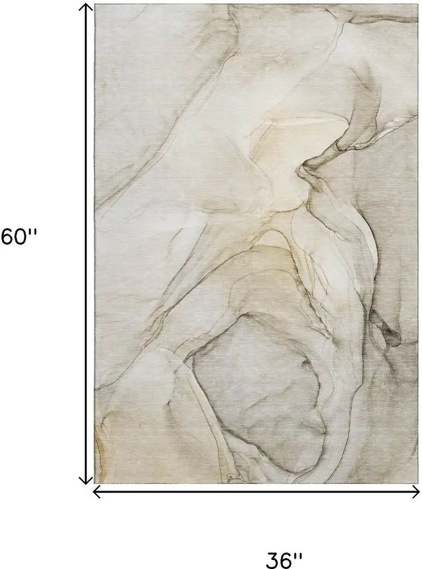 Beige And Ivory Abstract Washable Area Rug With UV Protection Photo 3