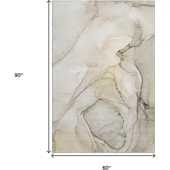 Beige And Ivory Abstract Washable Area Rug With UV Protection Photo 8