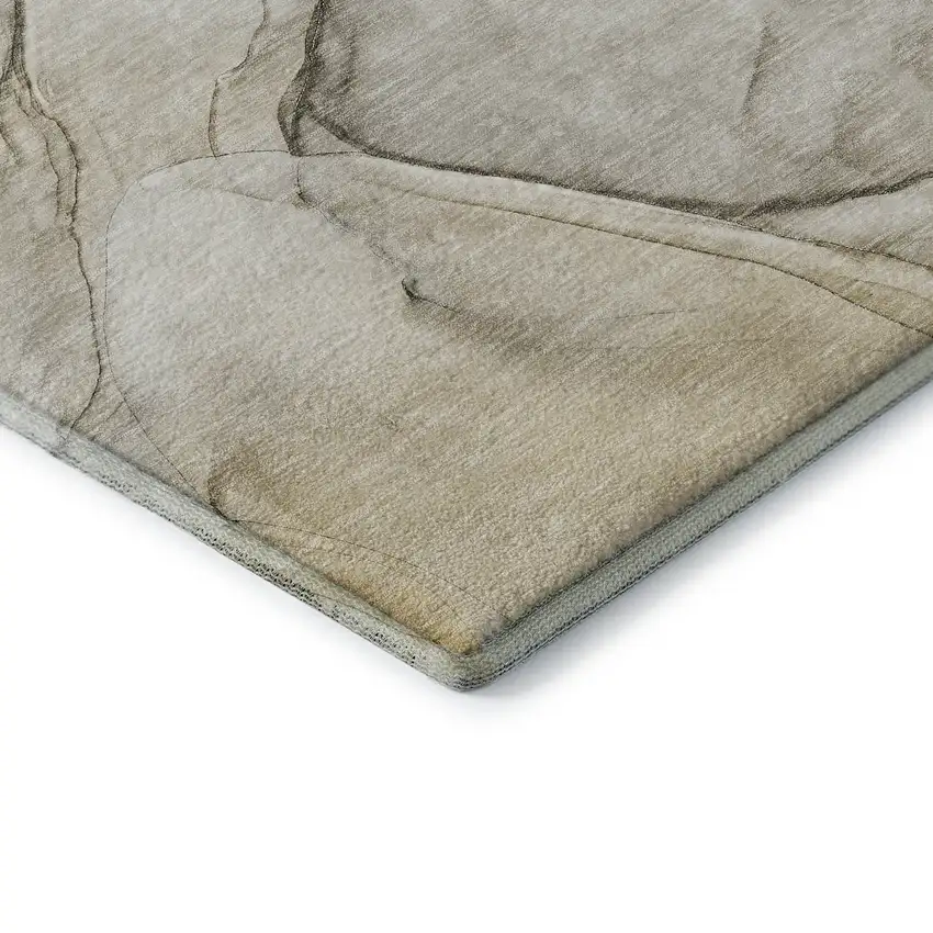 Beige And Ivory Abstract Washable Area Rug With UV Protection Photo 7