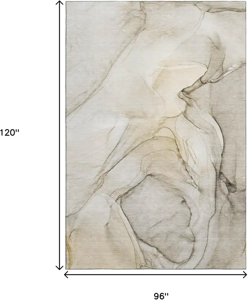 Beige And Ivory Abstract Washable Area Rug With UV Protection Photo 3