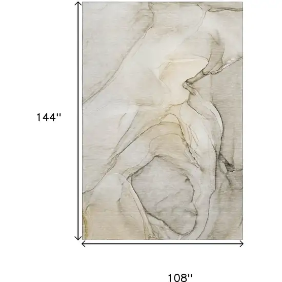 Beige And Ivory Abstract Washable Area Rug With UV Protection Photo 3