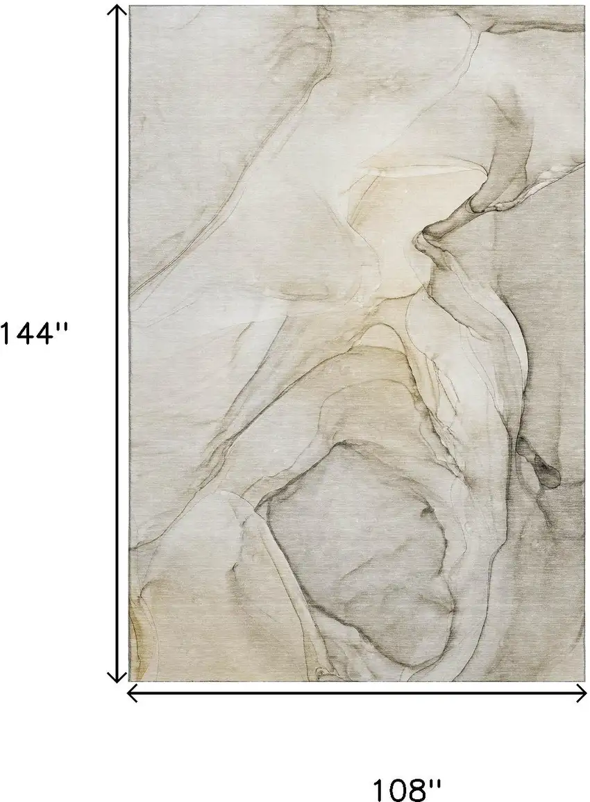 Beige And Ivory Abstract Washable Area Rug With UV Protection Photo 3