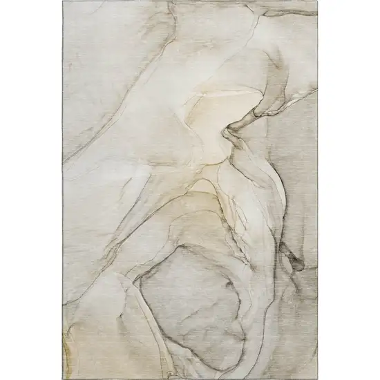 Beige And Ivory Abstract Washable Area Rug With UV Protection Photo 1