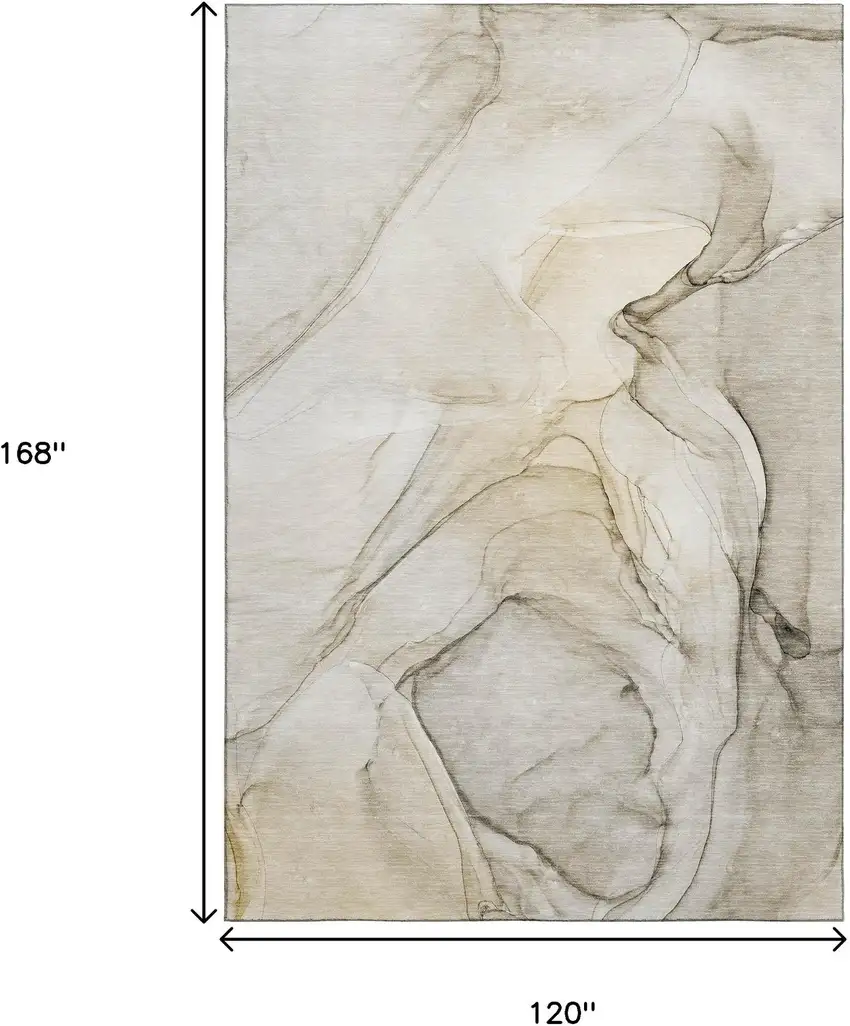 Beige And Ivory Abstract Washable Area Rug With UV Protection Photo 3