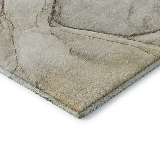 Beige And Ivory Abstract Washable Area Rug With UV Protection Photo 9