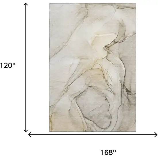 Beige And Ivory Abstract Washable Area Rug With UV Protection Photo 3