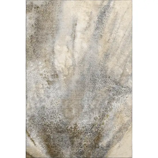 Beige And Ivory Abstract Washable Area Rug With UV Protection Photo 1
