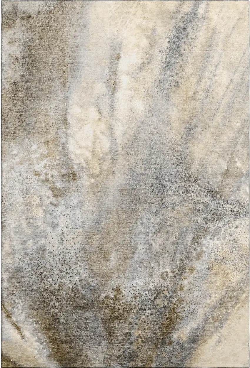 Beige And Ivory Abstract Washable Area Rug With UV Protection Photo 1