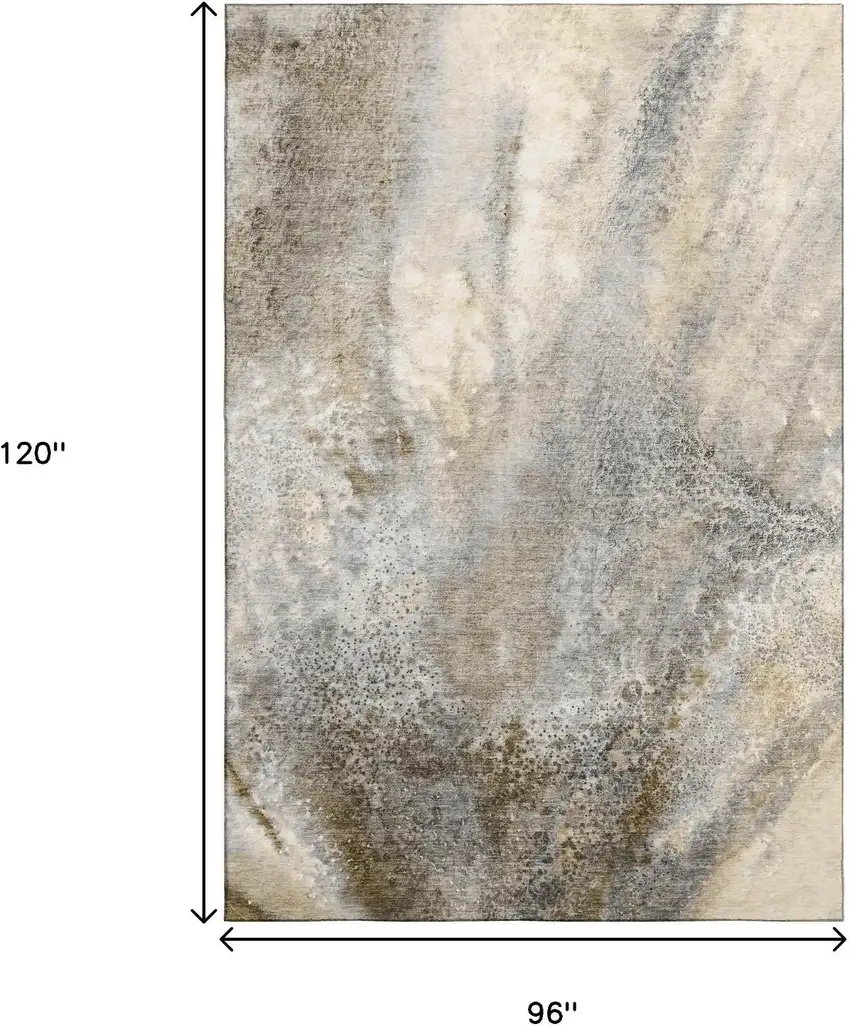 Beige And Ivory Abstract Washable Area Rug With UV Protection Photo 6