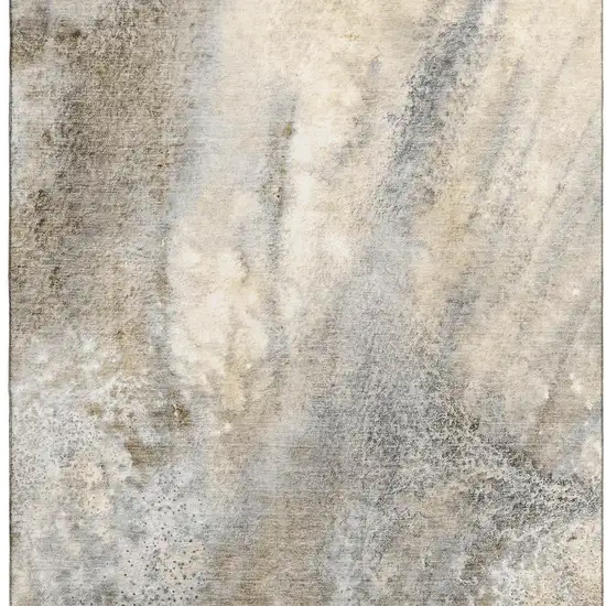 Beige And Ivory Abstract Washable Area Rug With UV Protection Photo 3