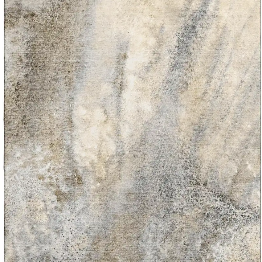 Beige And Ivory Abstract Washable Area Rug With UV Protection Photo 3