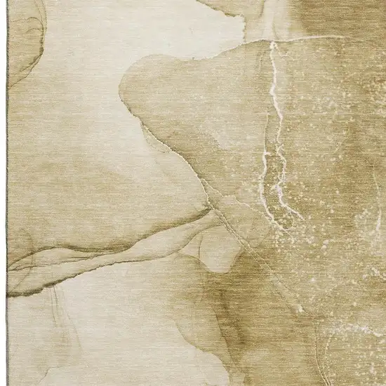 Beige And Ivory Abstract Washable Area Rug With UV Protection Photo 6