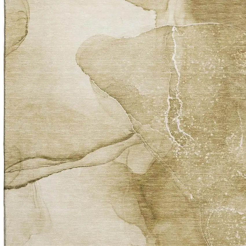Beige And Ivory Abstract Washable Area Rug With UV Protection Photo 6