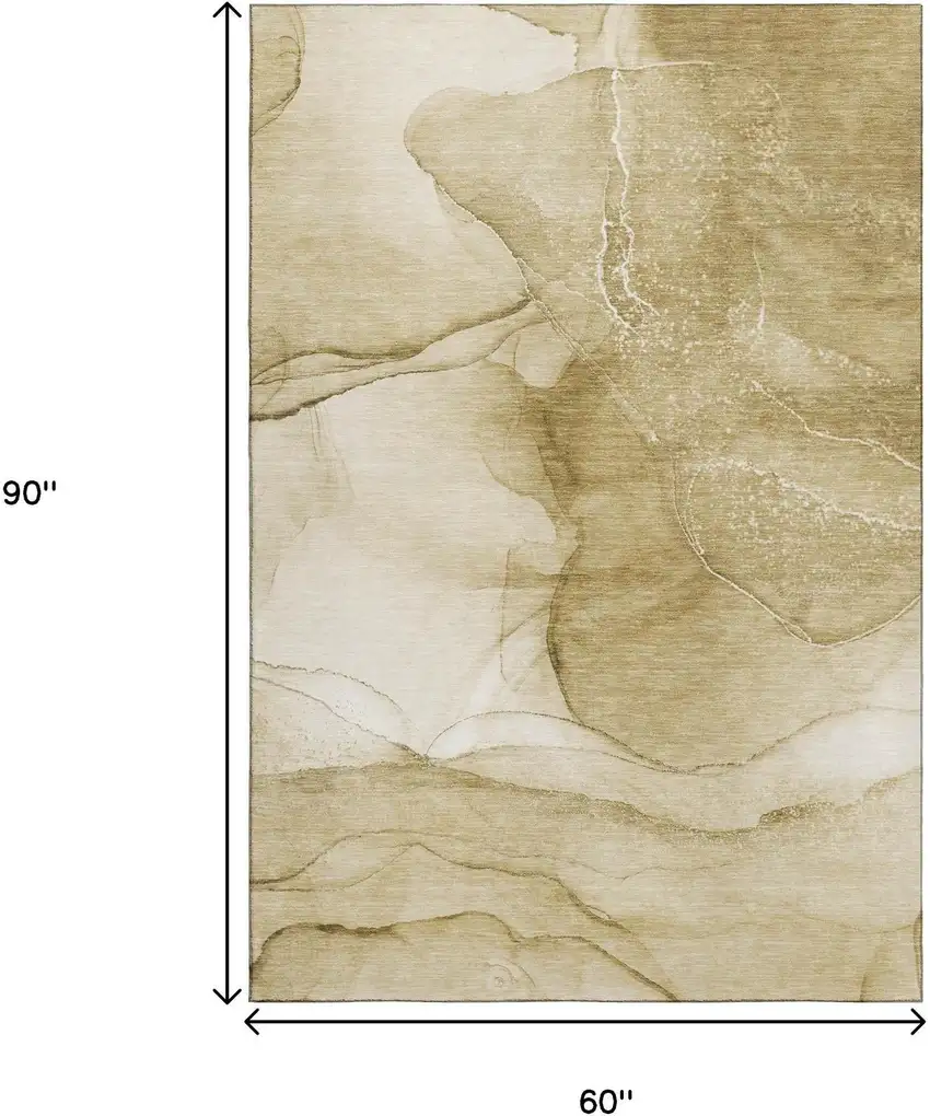 Beige And Ivory Abstract Washable Area Rug With UV Protection Photo 3