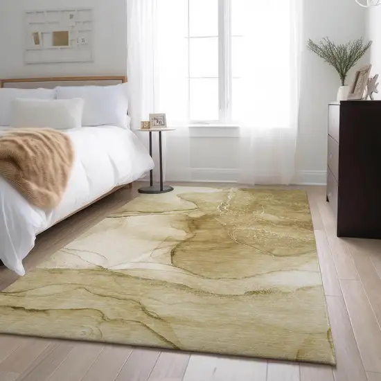 Beige And Ivory Abstract Washable Area Rug With UV Protection Photo 5