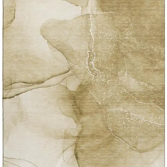 Beige And Ivory Abstract Washable Area Rug With UV Protection Photo 5