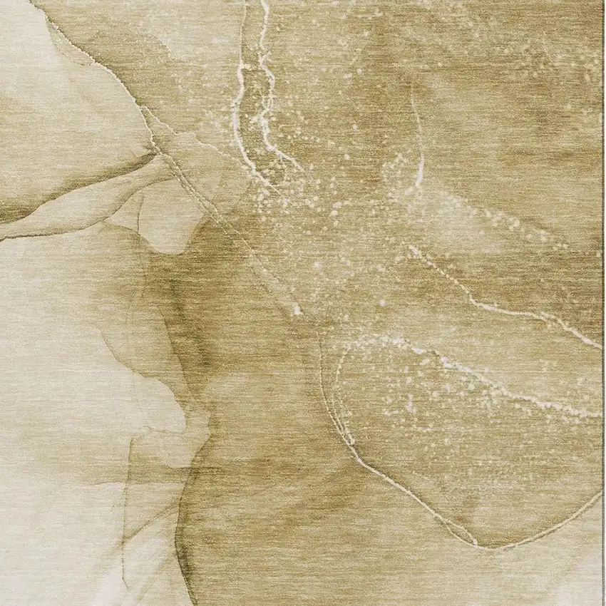 Beige And Ivory Abstract Washable Area Rug With UV Protection Photo 4