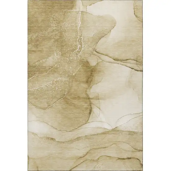 Beige And Ivory Abstract Washable Area Rug With UV Protection Photo 3
