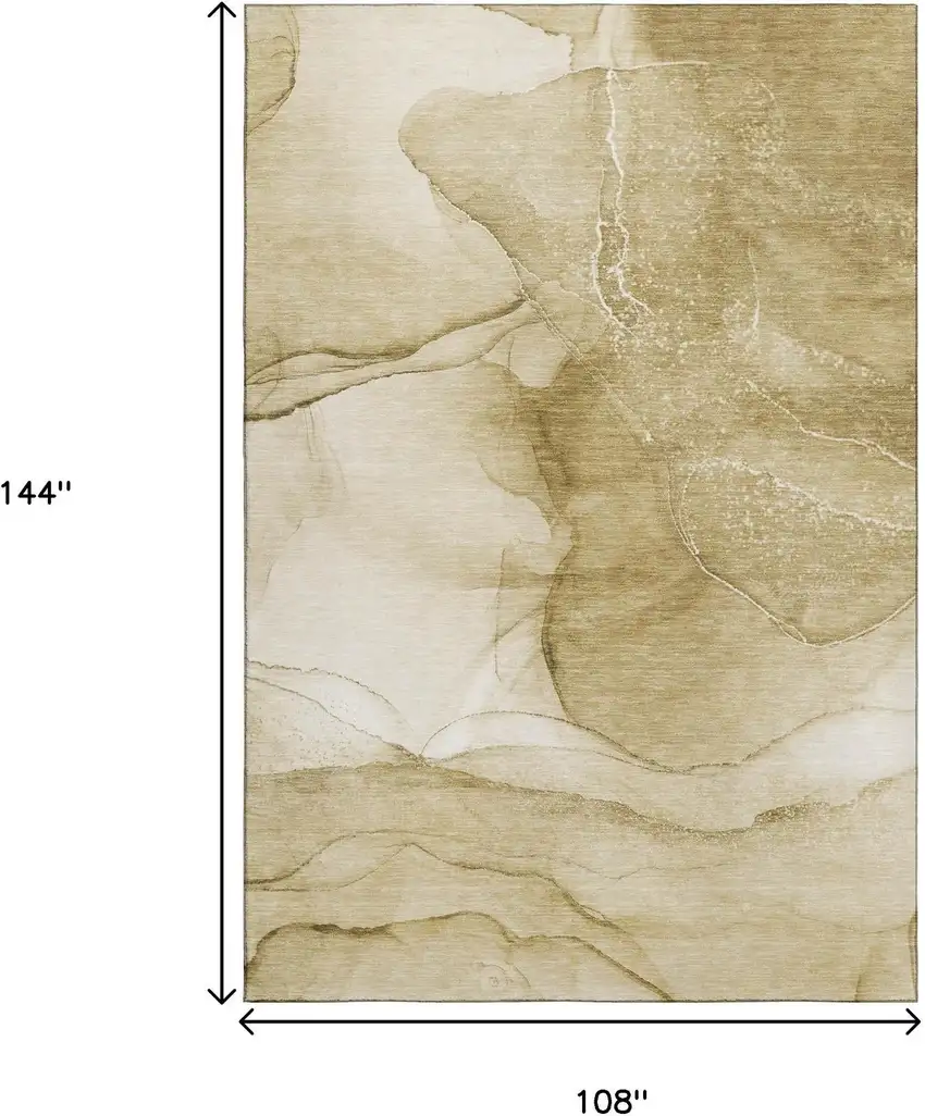Beige And Ivory Abstract Washable Area Rug With UV Protection Photo 3
