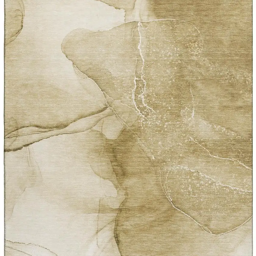Beige And Ivory Abstract Washable Area Rug With UV Protection Photo 4