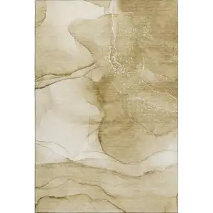 Photo of Beige And Ivory Abstract Washable Area Rug With UV Protection