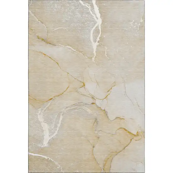 Beige And Ivory Abstract Washable Area Rug With UV Protection Photo 1
