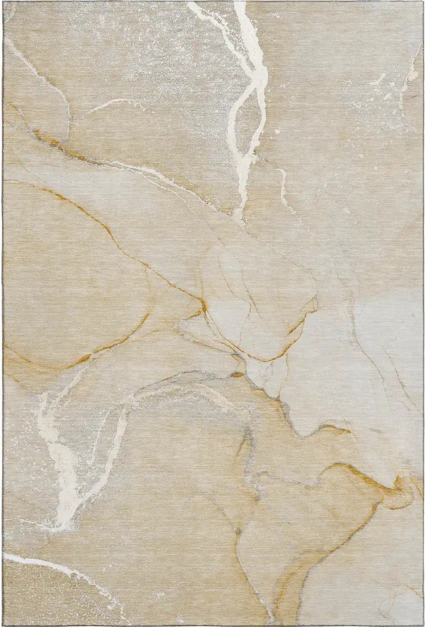 Beige And Ivory Abstract Washable Area Rug With UV Protection Photo 1