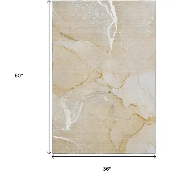 Beige And Ivory Abstract Washable Area Rug With UV Protection Photo 3