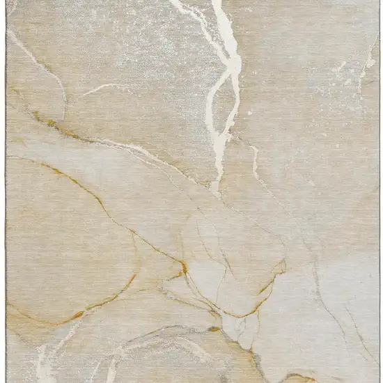 Beige And Ivory Abstract Washable Area Rug With UV Protection Photo 4