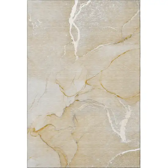 Beige And Ivory Abstract Washable Area Rug With UV Protection Photo 4