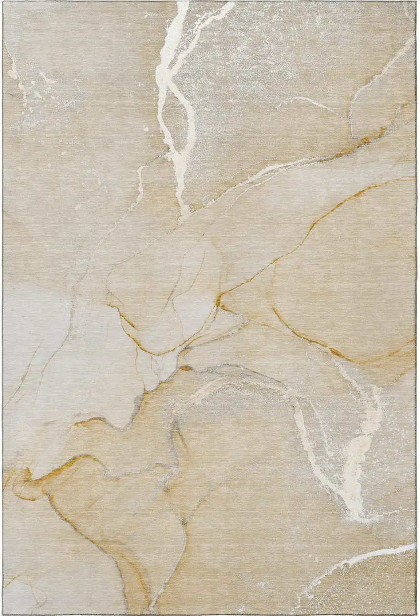 Beige And Ivory Abstract Washable Area Rug With UV Protection Photo 4