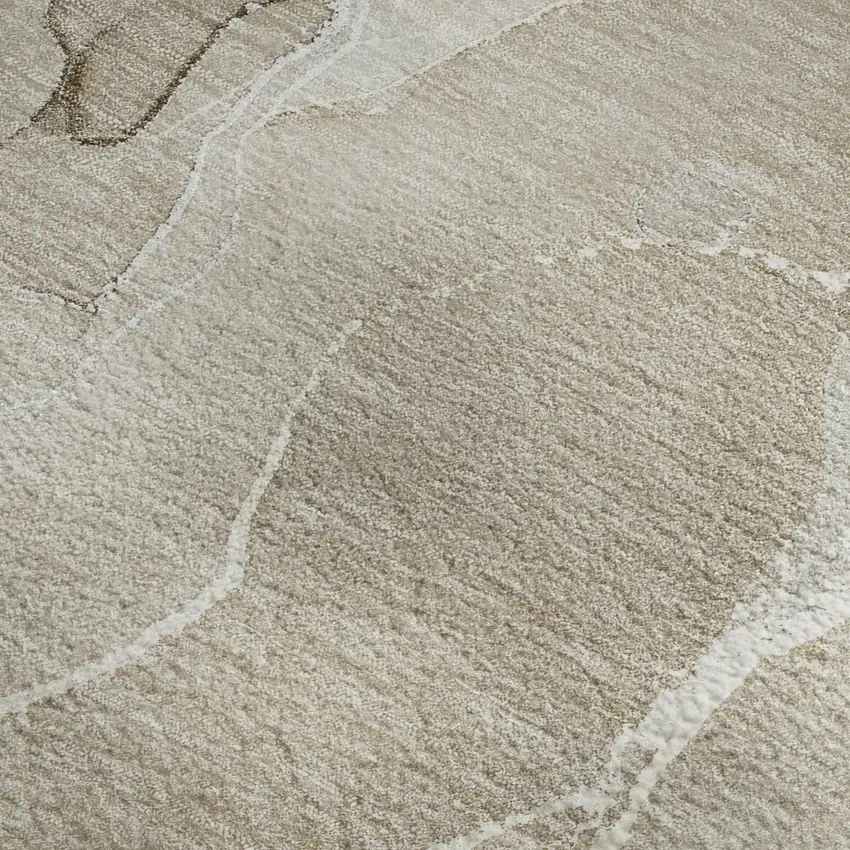 Beige And Ivory Abstract Washable Area Rug With UV Protection Photo 4